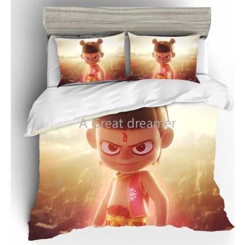 3D Cool Nezha Printing Bedding Sets Movie Pttern Duvet Cover Bed Sets Pillowcases Bed Linen Home Textile King Size