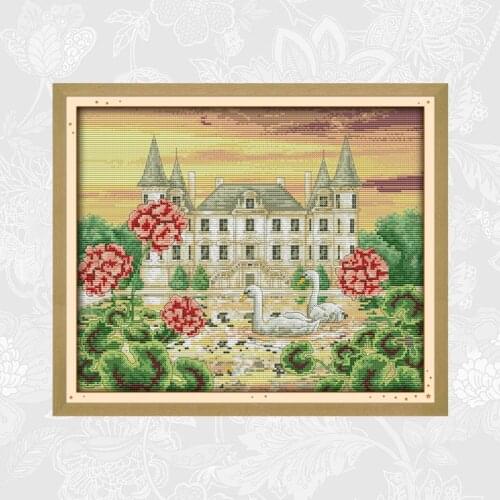 The Swan Castle Joy Sunday Cross Stitch Kits 11CT Printed Canvas 14CT White Fabric DIY Cross Stitch Needlework Embroidery Sets