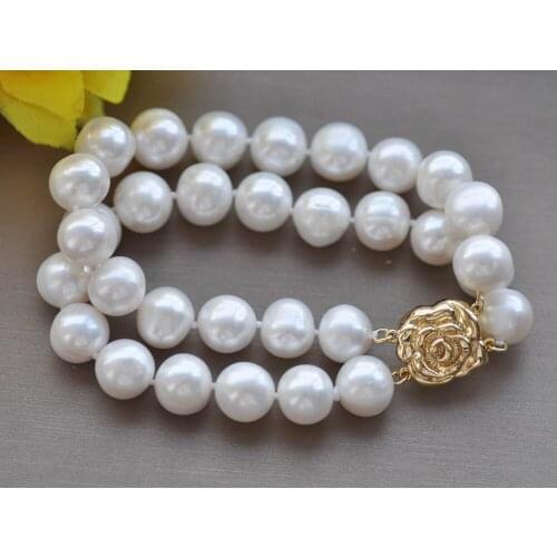 MCT·STAR Z10353 2Row 8" 12mm Round White Freshwater Pearl Bracelet Rose