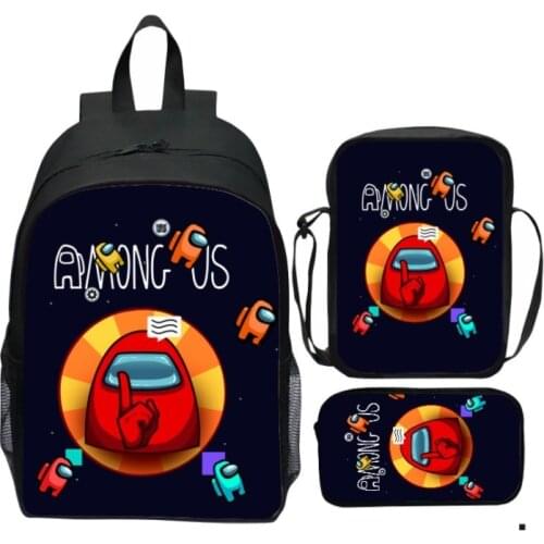 Mochila Among Us Backpack Impostor Rucksack Pen Case 3D Print Classic Video Game Schoolbags 3 Pieces/Set Bookbag