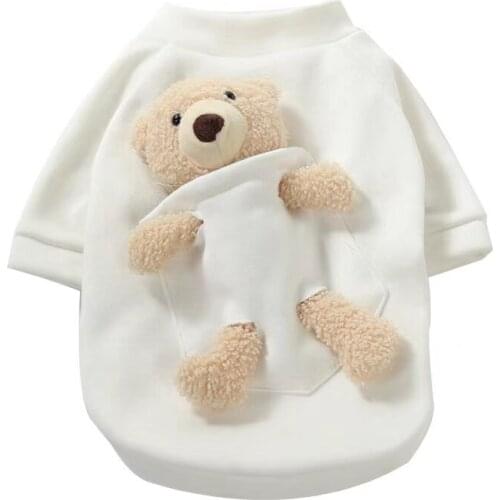 Cartoon Pocket Dog Clothes Sweater with bear Hoodies Autumn Winter Thicker Warm Clothing for Dogs Yellow Girl Ropa Para Perro