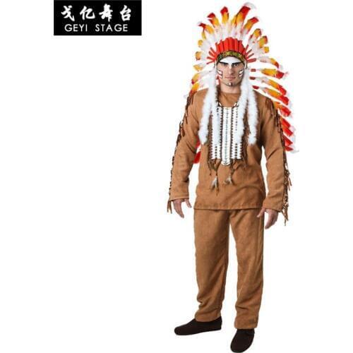 Halloween Mens Clothing Adult Costume Indian Clothes Native Savage Indian Chief in National Cospaly Costume Jungle