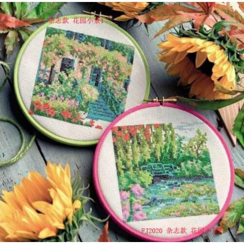 Garden scene cross stitch kit flowers 14ct counted canvas DMC cotton thread handmade embroidery DIY needlework set