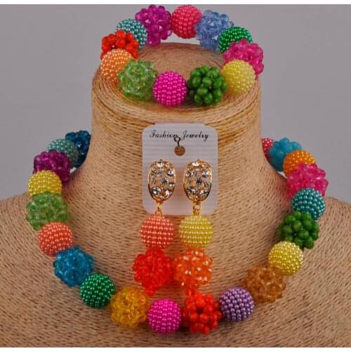 Multicolors African Beads Jewelry Set Crystal Beaded Necklace for Women Nigerian Wedding