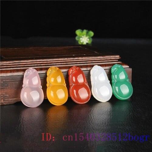 Jade Gourd Pendant Jewelry Chalcedony Women Charm Carved Gifts Natural Fashion Necklace Flower