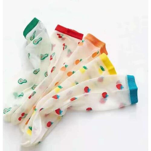 Girls Cute Socks Fruits Flower Fruit Dot Transparent Socks Summer Ultra-thin Women Fashion Breathable Crystal Glass Silk Socks