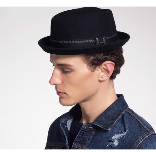 New Men Fedoras Hat Male Jazz Wool Felt Hats British Handsome Fashion Fedora Cap Adult Banquet Show Party Short Eave Caps H6789