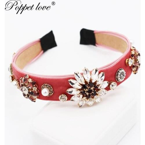South Koreas new high-end hair accessories flannel hand-studded super flash luxury wide-brimmed hairband headband women
