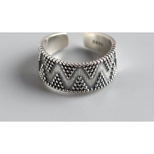 Creative Dot Wave Triangle Simple Geometric 925 Sterling Silver Jewelry Wide Face Retro Exquisite Opening Rings