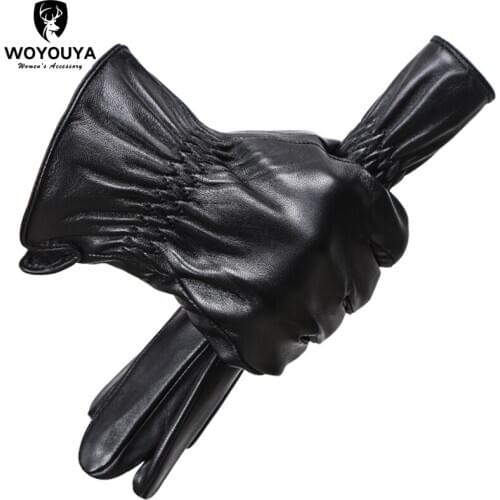 Simple Wrist tightening mens gloves,Keep warm mens winter gloves,sheepskin black mens leather gloves -8020Y