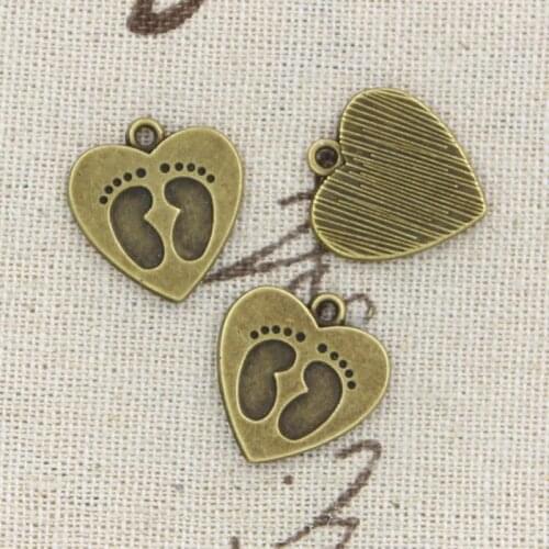 15pcs Charms Heart Feet 19x18mm Handmade Craft Pendant Making fit,Vintage Tibetan Bronze Silver color,DIY For Bracelet Necklace