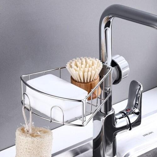 Stainless Steel Faucet Storage Rack Drainer 360 Rotatable Sponge Holder Shelf Above Sink Shelf Metal Floating Kitchen Rack Stand