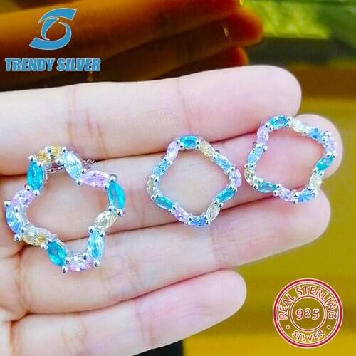 Complete pure 925 sterling silver zirconia clear CZ luxury jewelry set ring earrings for woman pendant necklace trendy design