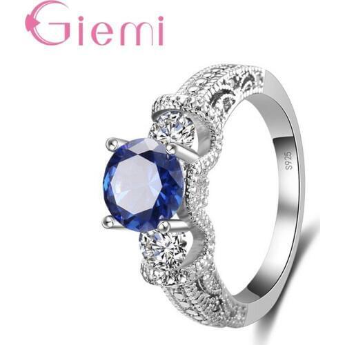 Hot Accessories Elegant Ring Women Cubic Zirconia Jewelry AAA Austrain Crystal Blue Cubic Zircon 925 Sterling Silver Anel