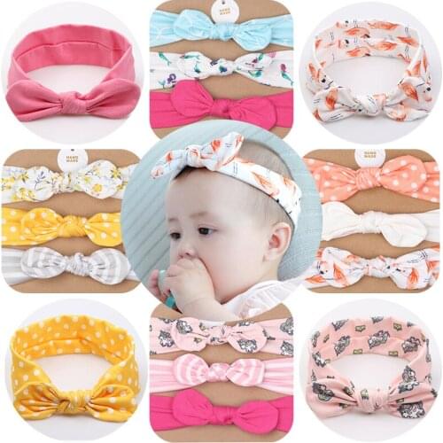 3Pcs Dot/Stripe/Print Flower Cartoon Bow Elastic Headbands Toddler Turban Hair Band Baby Girl Bows Head Bands Hair Accessories