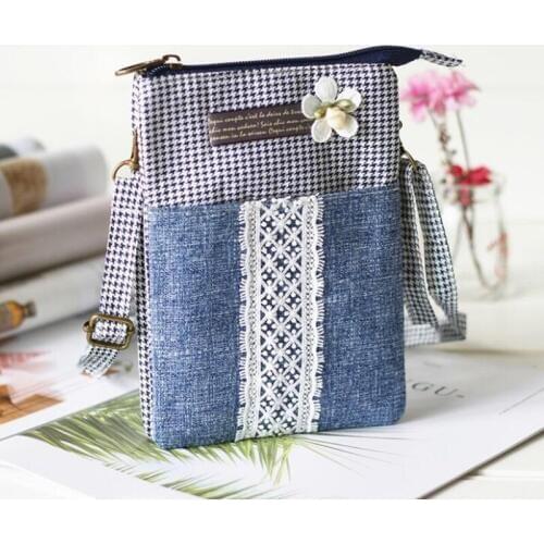 M400 Simple Fresh Messenger Bags For Women Lace Flowers Fabric Mobile Phone Bag Lightweight Pouch Women Girl Gift Wholesale
