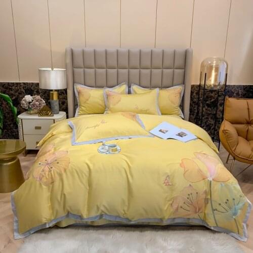 Luxury 80S Egyptian Cotton Lotus Embroidery Princess Bedding Set Cover Quilt Cover Set Bed Comforter Set Bed Linen Pillowcases