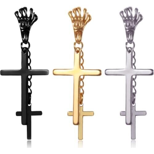 Punk balck stainless steel stud earring for man women kpop gold Color Skeleton Hand Cross Pendant drop jewelry brinco masculino