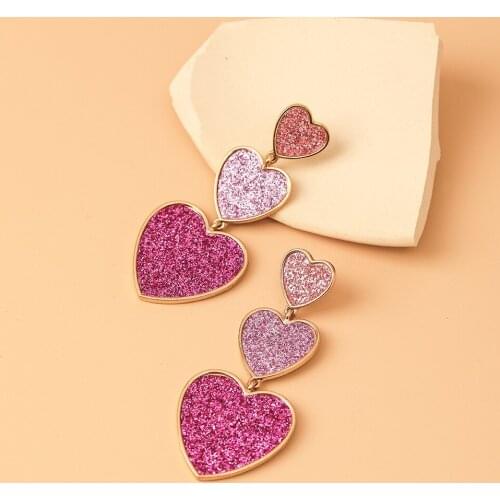 Pink heart statement earrings for teenage egirls y2k jewelry club glitter bling long earring cute kawaii dropship 2021