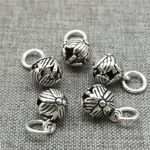 5pcs of 925 Sterling Silver Flower Round Charms 2-Sided for Bracelet Necklace