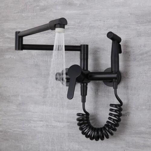 Lottin Rotating Kitchen Faucet Wall mounted 360 Degree Fodable Sink Faucet Kitchen Tap Brass Black Swivel Sink Mixer Tap