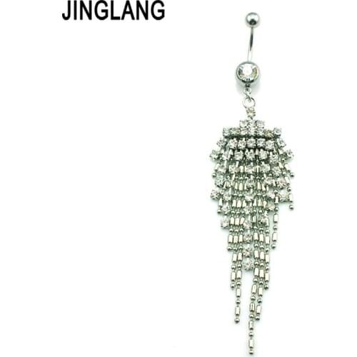 Special Style! DIY Retail Fashion Surgical Steel Dangle White Rhinestone Navel Rings For Women Body Piecing Jewelry