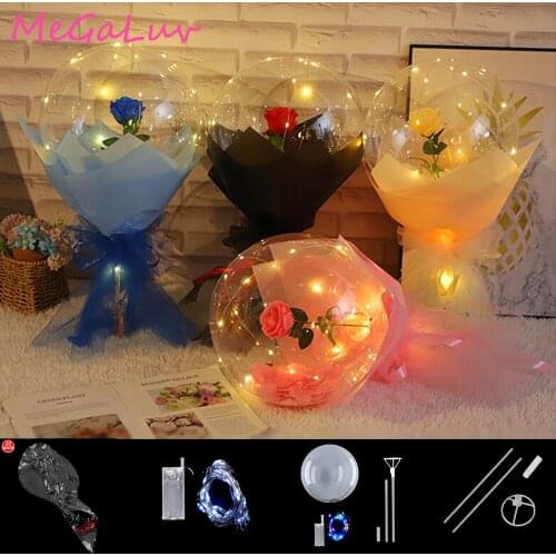 Led Light Luminous Transparent Bobo Bubble Rose Ballons Christmas Wedding Birthday Party Decorations Clear Helium Balloons