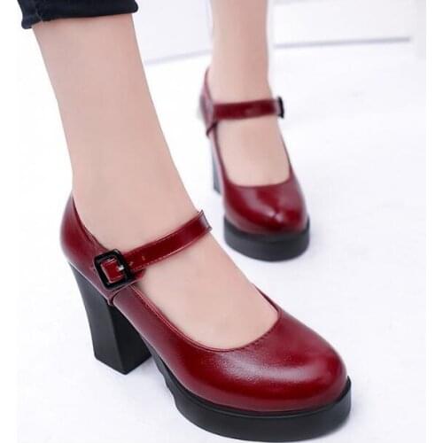 Fashion new High Heels Women Platform Pumps Spring Summer Shallow Mouth Buckle Strap Shoes Round Toe Shoes for Women Large size