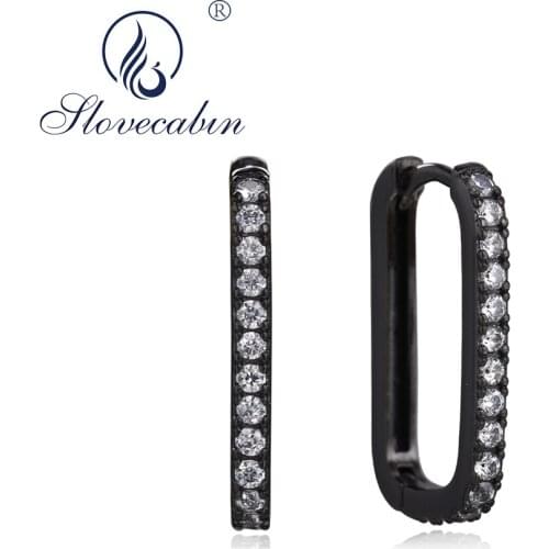 Slovecabin Silver 925 Oval Huggie Hoop Earrings Femme Pendientes Vintage Women Wedding Ear Cuff Earrings Fine Jewelry Making