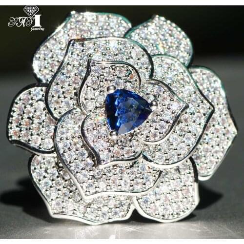 YaYI Jewelry Fashion Princess Cut Prong Setting Blue Cubic Zirconia Silver Color Engagement Wedding Party Leaves Gift Rings