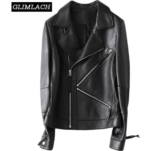 Multi Zippers Genuine Leather Jacket Women Streetwear Motorcycle 100% Lambskin Real Leather Slim Coat High Quality Lady Clothes