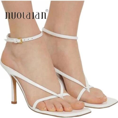 2020 Ankle Strap High Heels Women Sandals Summer Shoes Square Toe 9CM High Heel Party Dress Shoes Narrow Band Sandal New