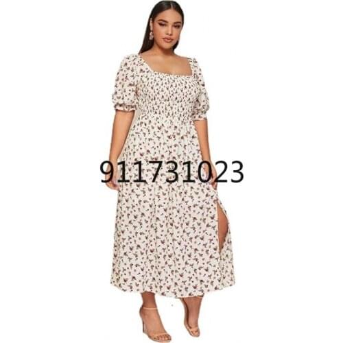 4XL Plus Size Floral Boho Dress Women 2021 Summer Slash Neck Short Sleeve Flower Print Beach Dress Tunic Maxi Long Dresses