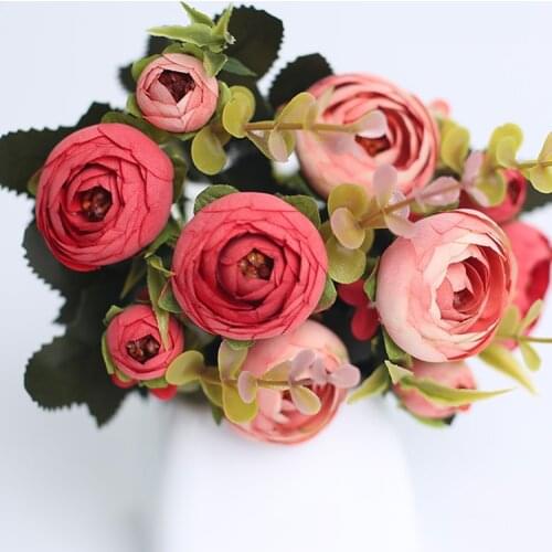 10Heads/1 Bundle Silk Tea Roses Bride Bouquet for Christmas Home Wedding New Year Decoration Fake Plants Artificial Flowers