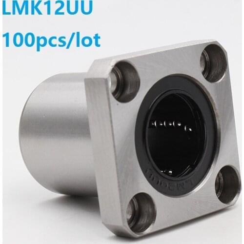 100pcs/lot LMK12UU LMK12 Square Flange Linear Bushing linear Bearing flange linear ball bearing for linear shaft CNC 3D printer