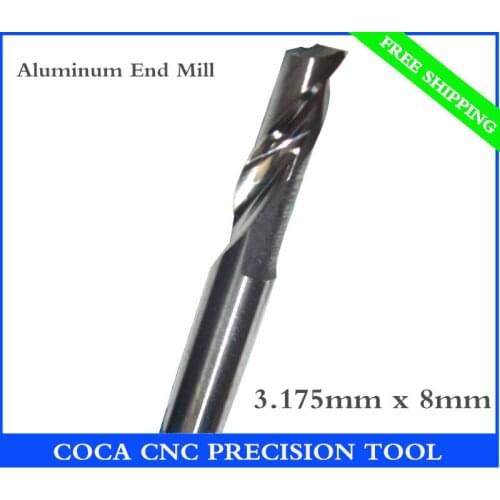 3.175mm(1/8'')*8mm,Freeshipping CNC insert router bit,1 Flute Aluminum spiral end mill,Solid carbide Tungsten end milling Cutter