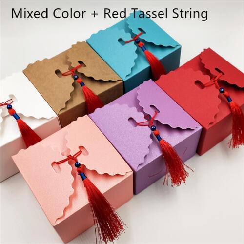 30Pcs/Lot 9x9x6cm Hot Various Colors With Free Red Tassel Strings Paperboard Box Candy Biscuits Cake Gift Cookies Package Box