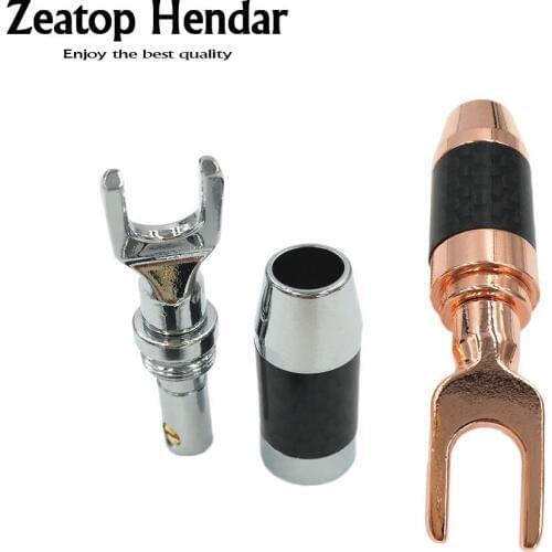 4Pcs High Quality New Brass Y U- Type Screw Spade Speaker Plugs Carbon Fiber Body Audio Screw Fork Connector Adapter