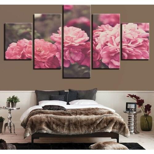 No Framed Pink Peony Flowers 5 Pcs Canvas Picture Print Wall Art Canvas Painting Wall Decor for Living Room