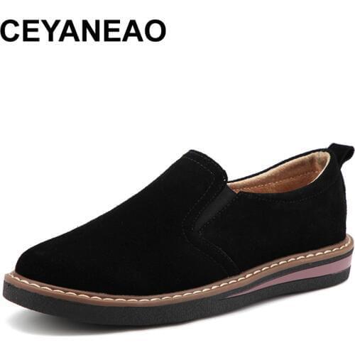 CEYANEAOCow Suede Leather women oxford shoes Spring Ladies Flats sneakers Loafers Casual Shoe AutumnBoat ShoesMoccasin Plus Size