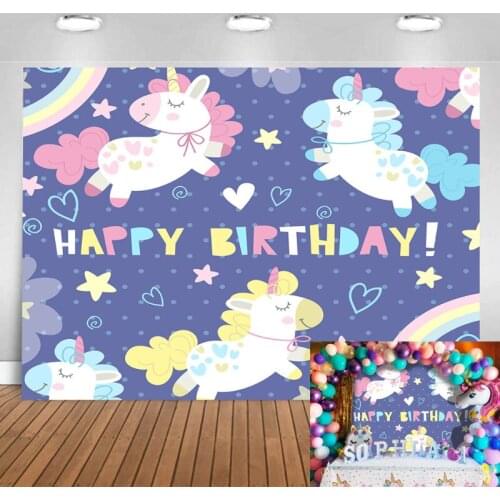 Background Photography Colourful Rainbow Cartoon Unicorn Baby Girls Boys Birthday Party Backdrop Photocall Photo Studio Decor
