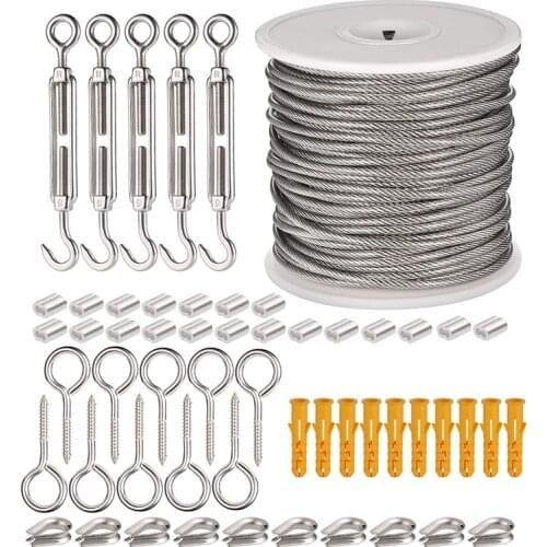 15/30M Stainless Steel PVC Coated Flexible Wire Rope Soft Cable Transparent Clothesline Multifunctional Wire Rope Kit