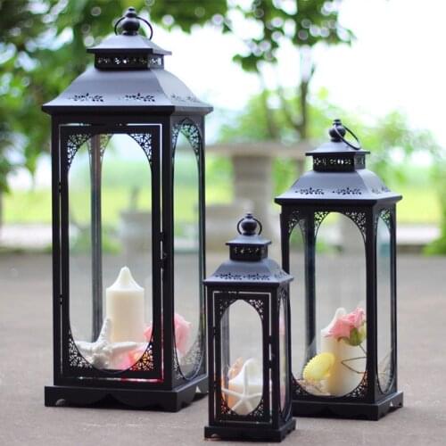 Classic Large size Metal Candlestick Decor Candle Holders Iron Glass Hanging Candlestick Candle Lantern Home Party Wedding Decor