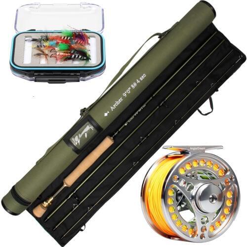 Fly Fishing Rod and Reel Combo 9' 8WT 4-Sec Graphite IM10 Fly Rod & CNC-machined 7/8 Reel Tapered WF8F Fly Line Set Multi-color