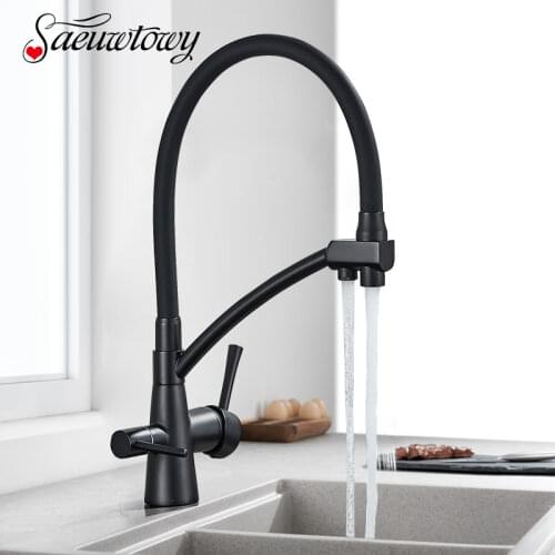 Brushed Gold Kitchen Faucet Healthy Filtered Lead Sink Faucet Double Outlet 360 Rotatable Torneira With Filtered Water Taps