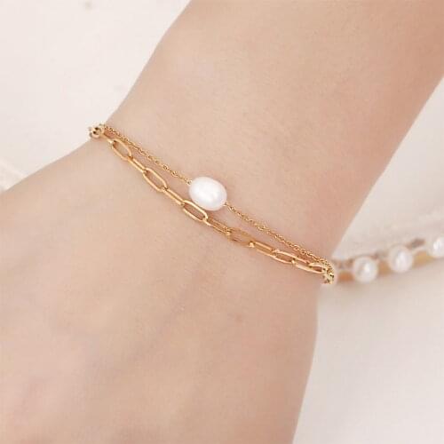 Layered Link Chain Baroque Freshwater Pearl Bead Charm Bracelets Bangles for Women New Summer Jewelry Boutique Quality Wholesale