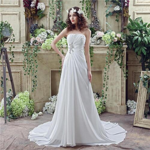 Fashion Ivory White Chiffon Tulle Clothing with Sleeveless Sweetheart A-line Beading Wedding Dress Court Train Made to Orde