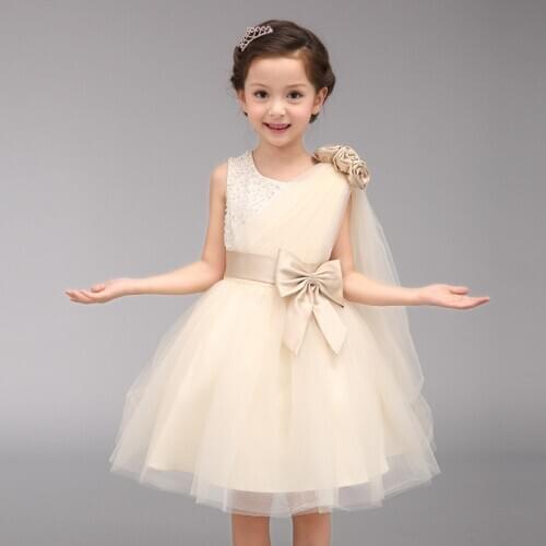 New Flower Girls Dresses Kids Champagne Lace Tulle Party Wedding Dress Formal Girls Clothing