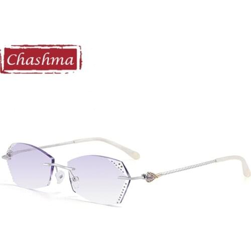 Chashma Rimless Spectacles Pure Titanium Fashion Female Eye Glasses Diamond Trimmed Spectacle Frames Women Sunglasses Tint Lens