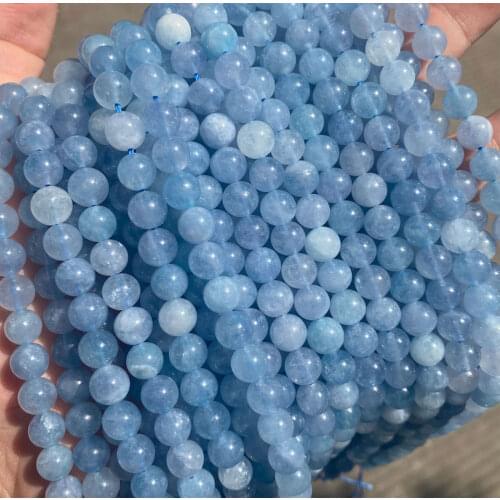 Wholesale 6mm 8mm 10mm Natural Stone Beads Round Dyed Blue Aquamarine Quartz Beads For Jewelry Making Charm Bracelet 15'' Strand
